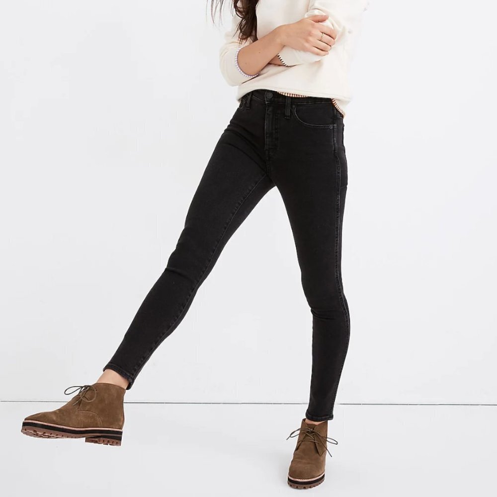Madewell 10" High-Rise Stretch Black Skinny Jeans in Starkey Wash EUC Size 24